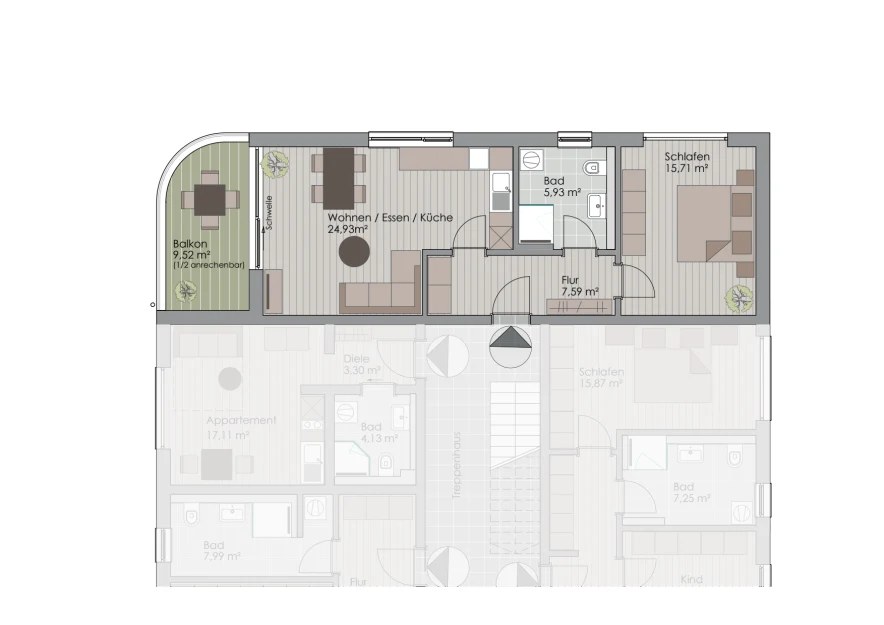 Entwurf 2-Zimmer-Wohnung 1.OG