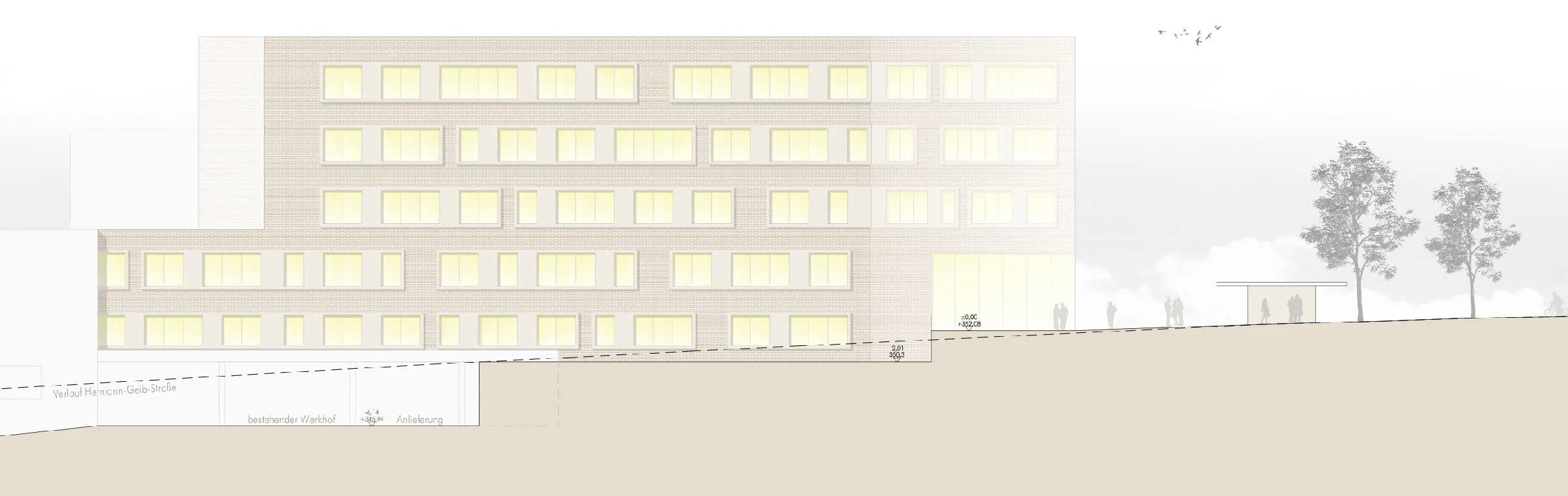 Ausschnitt Wettbewerbsblatt 2 - Westansicht - Hermann-Geib-Straße