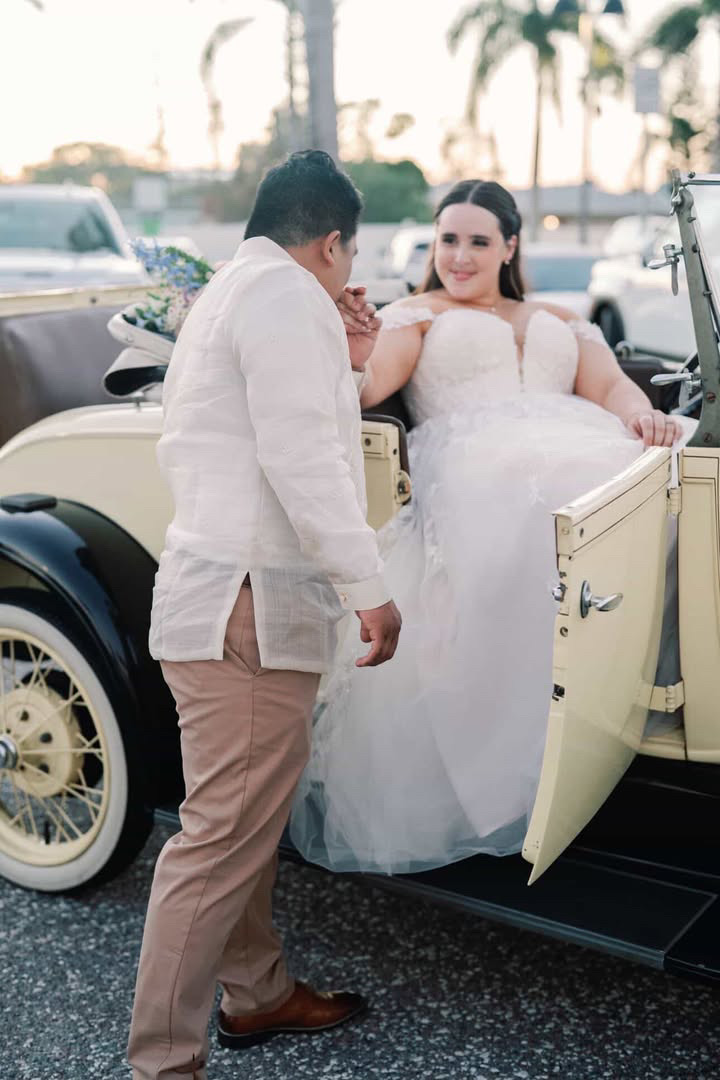 Client with Blossom — classic car front view