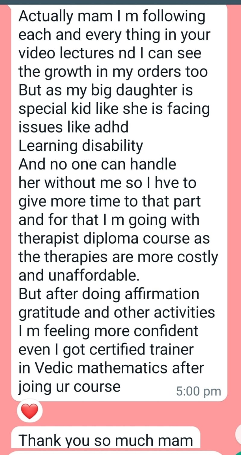WhatsApp testimonial from a client of Suman Manjrekar's MMH wealth coaching, message 9