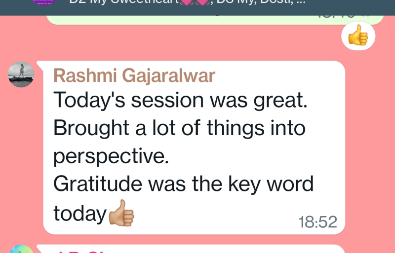 WhatsApp testimonial from a client of Suman Manjrekar's MMH wealth coaching, message 4
