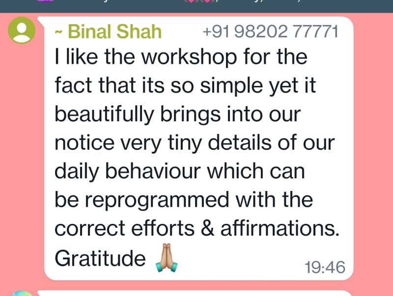 WhatsApp testimonial from a client of Suman Manjrekar's MMH wealth coaching, message 3