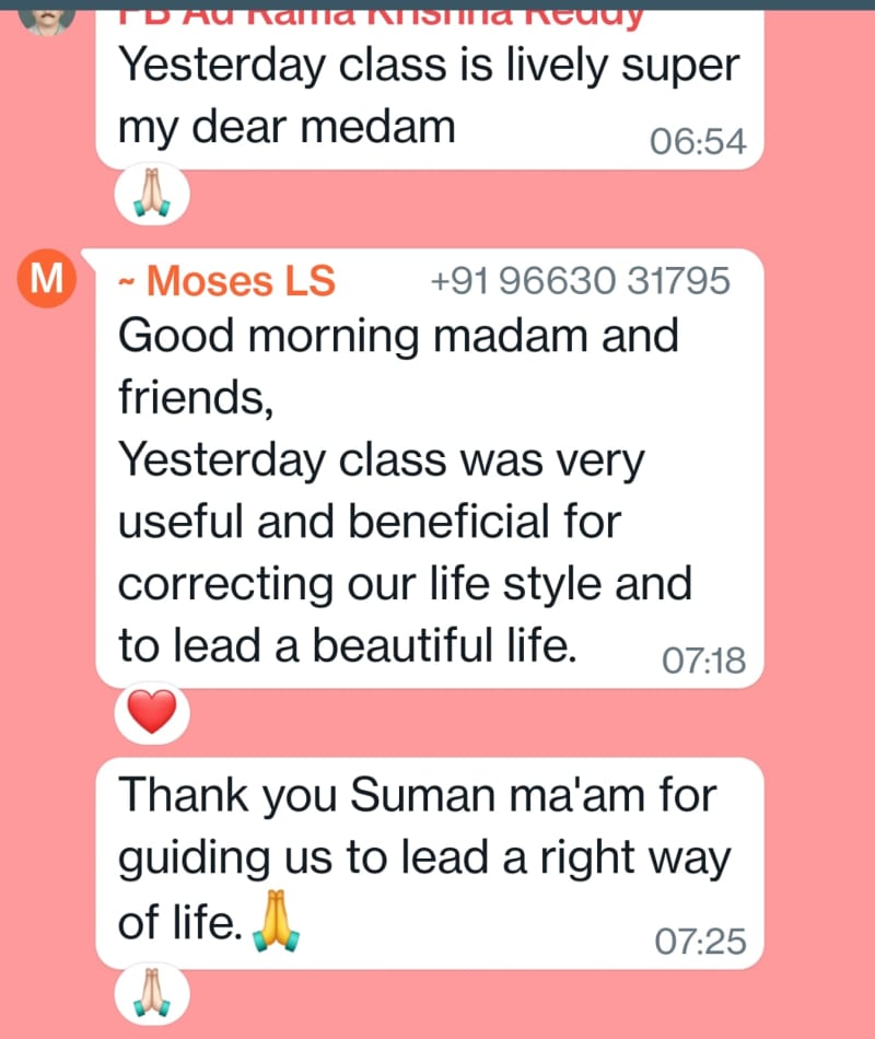 WhatsApp testimonial from a client of Suman Manjrekar's MMH wealth coaching, message 2