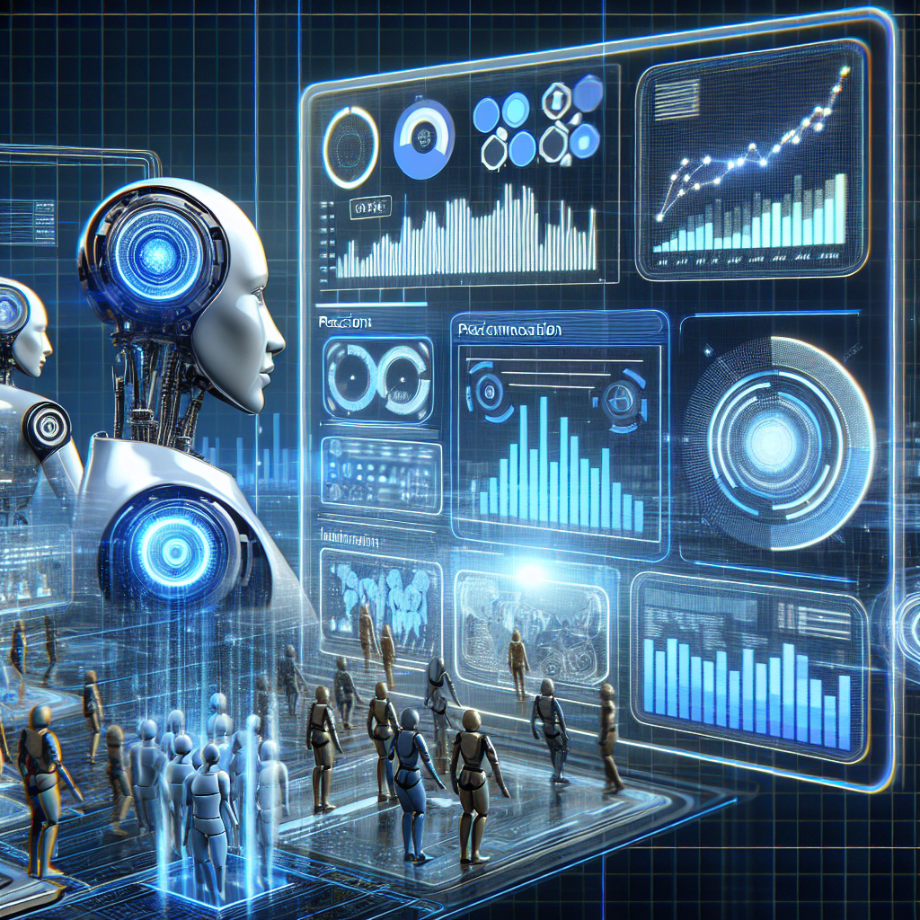 Generate an image representing the efficiency of lead scoring in recruitment. Show a dynamic scene where leads are being evaluated and scored automatically using AI. The backdrop should be a sophisticated digital environment with graphs, charts, and data points. The style should reflect precision and technology, emphasizing the analytical side of lead scoring.
