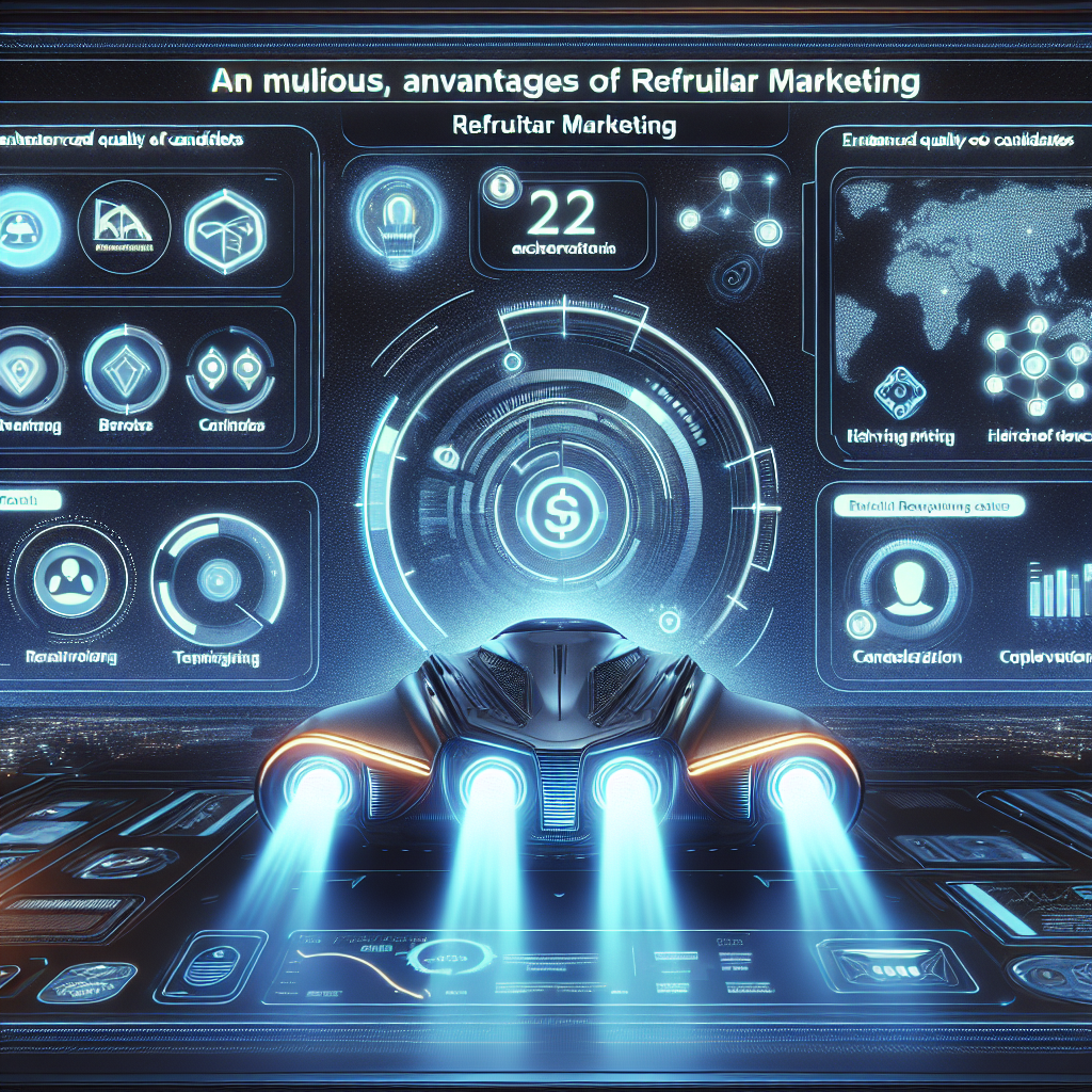 Generate an image of a futuristic recruitment dashboard that visualizes the benefits of referral marketing, such as improved candidate quality, cost savings, and faster hiring processes through engaging infographics and data representations.