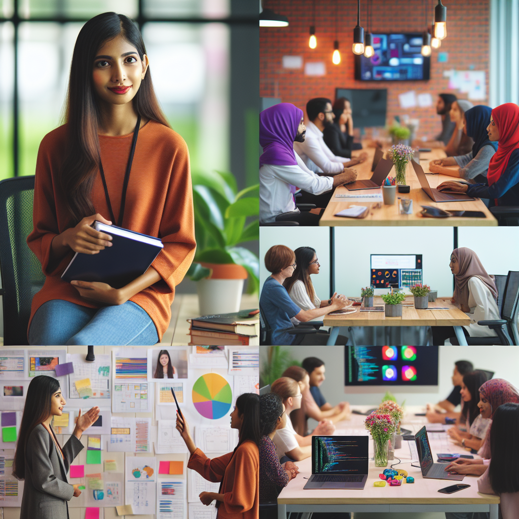 Generate an image of a day-in-the-life video shoot capturing an employee's routine. The scene should include various moments from meetings, workspace interactions, and personal workstations, presented in a friendly, documentary style.
