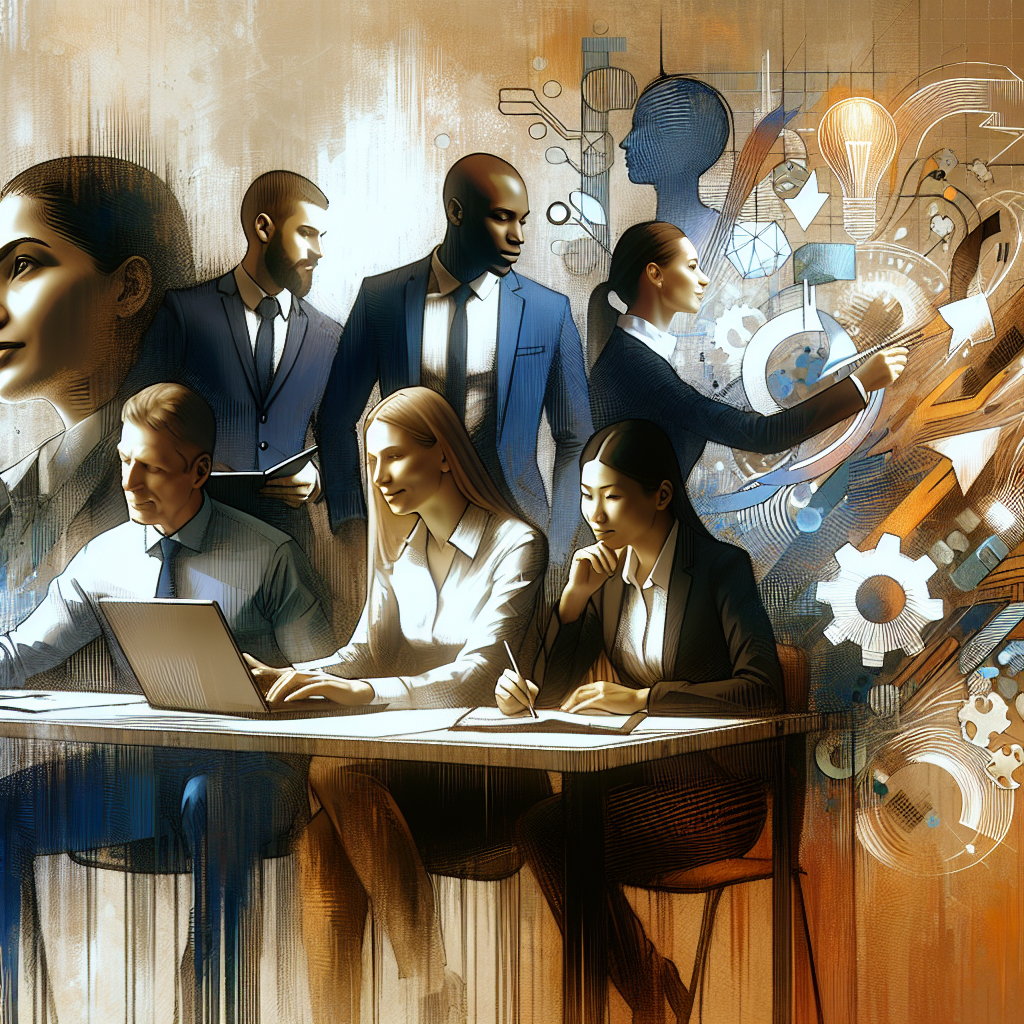 Generate an image showcasing 'Quality of Hire' with a creative representation of successful and high-performing employees. Use a professional and inspiring style, with imagery of diverse and happy team members working effectively together.