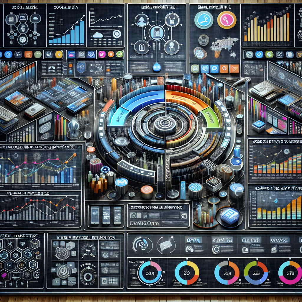 Generate an image of a digital marketing dashboard that shows various channels of engagement, each targeted at different audience segments. The dashboard should display metrics and graphs for channels like social media, email marketing, and search engine ads, portraying the concept of strategic channel selection for lead generation.