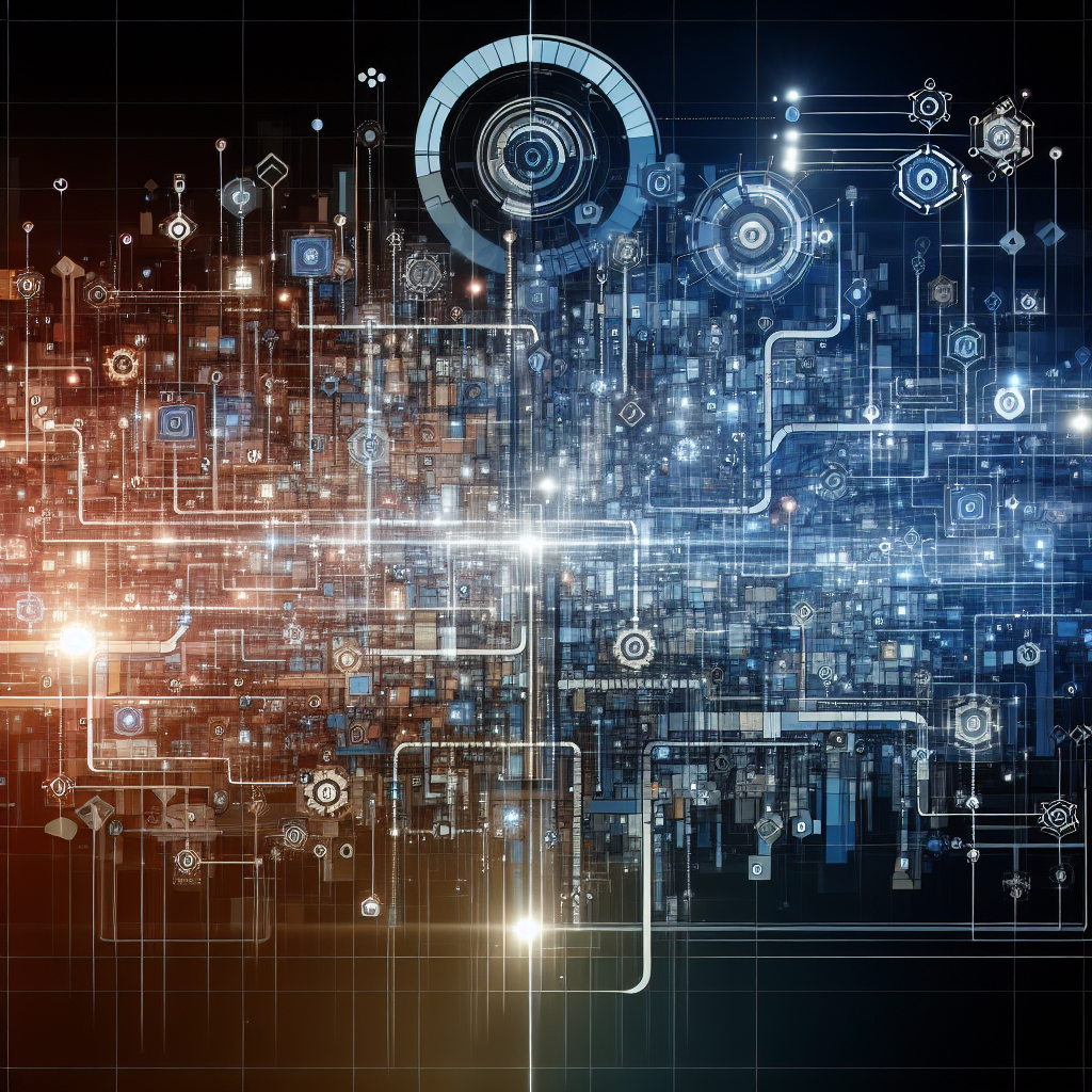 Generate an image illustrating a complex corporate structure, with interconnected departments and dynamic flowcharts, symbolizing the understanding and insight required by recruitment agencies to attract large clients. The style should be futuristic and abstract, displaying a network of connections and relationships.
