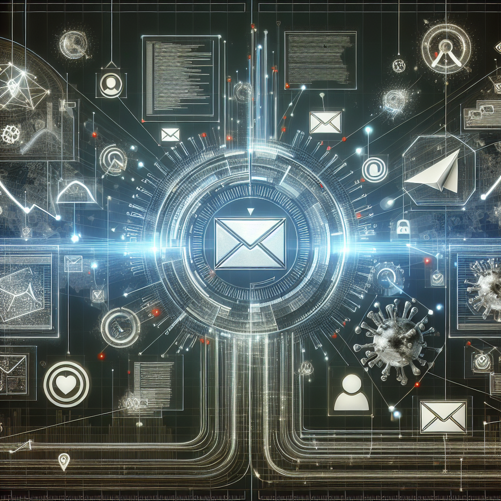 Generate an image showing an email campaign dashboard with metrics and analytics, surrounded by floating email envelopes and digital marketing icons. The style should be sleek and professional, reflecting the precision and strategy behind successful email marketing campaigns.