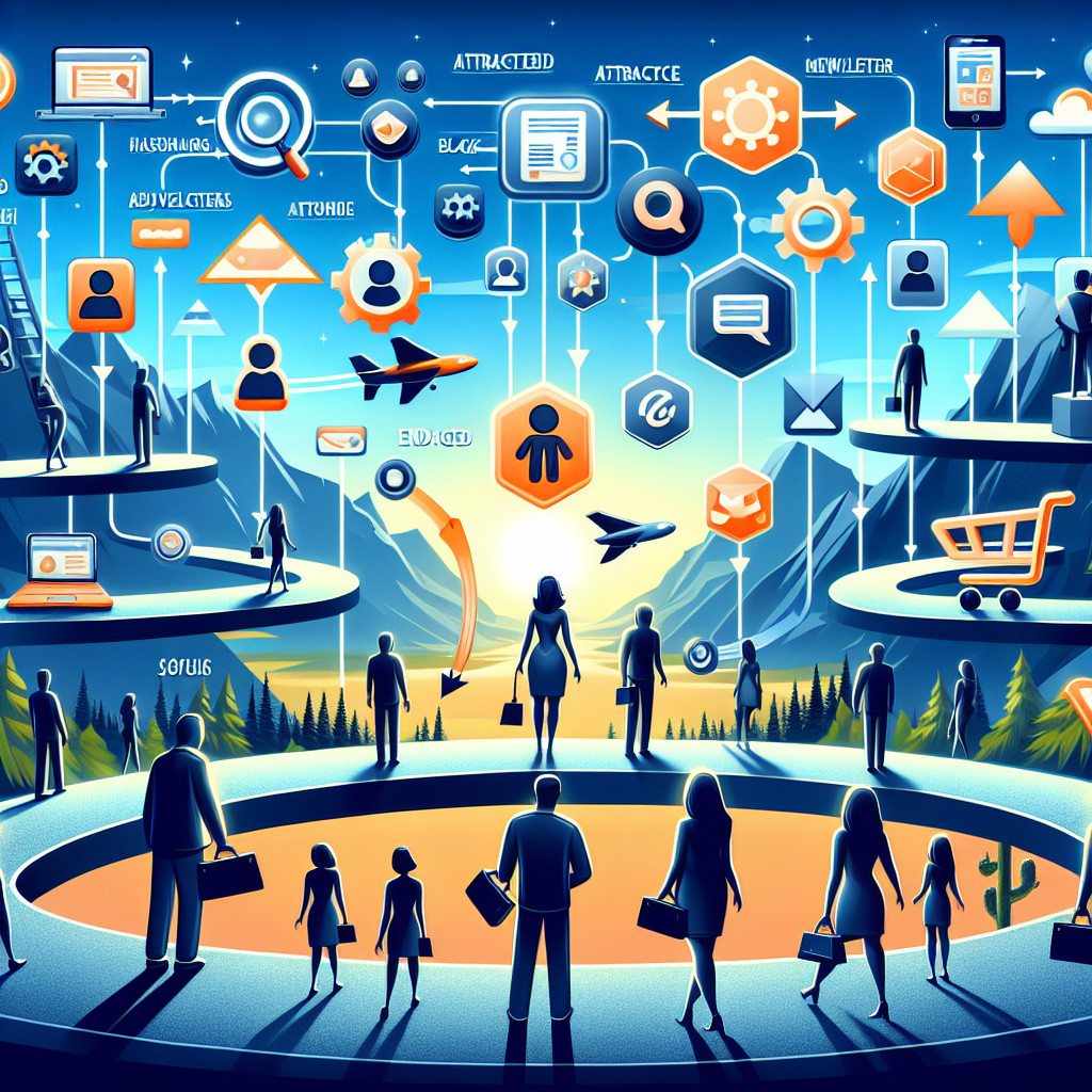 Generate an image of potential customers being attracted and converted through innovative lead generation techniques. Depict a whimsical, vibrant scene where digital leads transform into customers as they interact with online ads, newsletters, and social media campaigns. Include symbols like arrows, digital pathways, and shopping carts to highlight the conversion process.