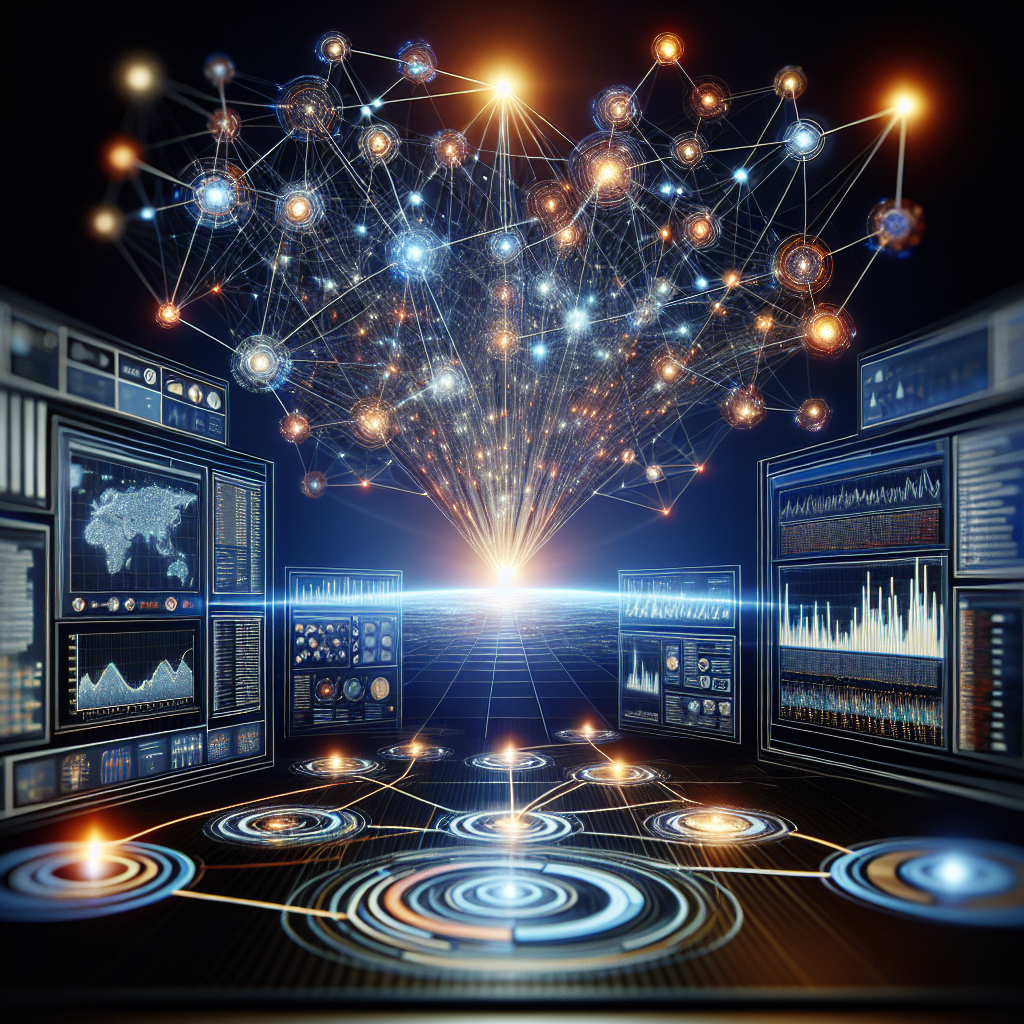 Generate an image representing a data-driven approach to lead generation in e-commerce. Showcase a complex network of interconnected data nodes and analytics dashboards, conveying the power and sophistication of data analysis in transforming potential leads into customers.