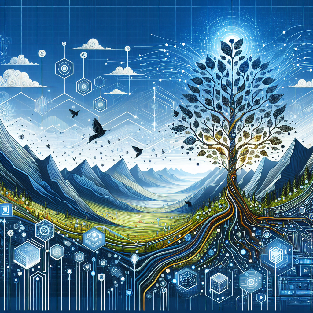 Generate an image of a creative and imaginative landscape where technology meets marketing automation. Feature a metaphorical tree that symbolizes the growth of e-commerce through AI and data insights, with branches depicting various lead generation strategies blossoming into new prospects.