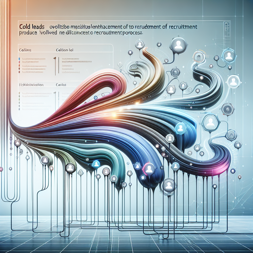 Generate an image of a conceptual digital interface, with flowing streams of data representing cold leads. The data is color-coded and organized into nodes, symbolizing the strategic enhancement of recruitment strategies. The background is sleek and futuristic, depicting an advanced data-driven approach.