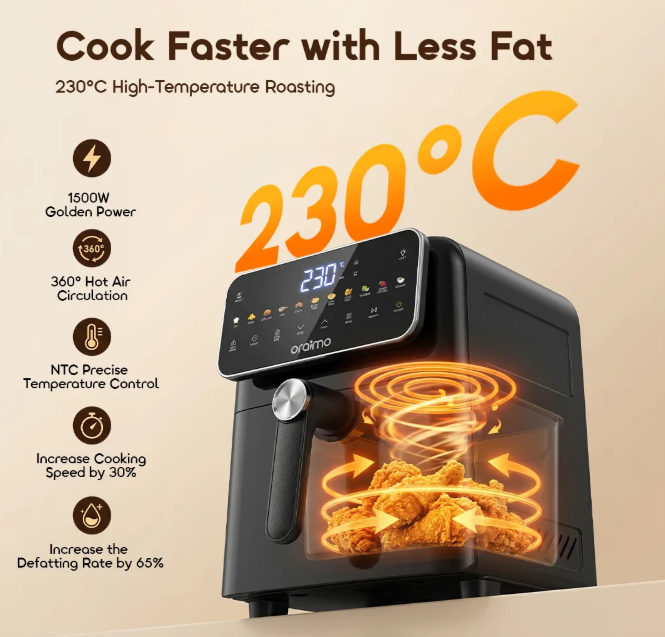 oraimo NutriFry S1 6L 1500W 230°C High-Temp Air Fryer view 3