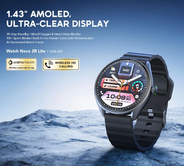 oraimo Watch Nova 2R Lite 1.43" AMOLED 30-Day Standby Smart Watch view 3