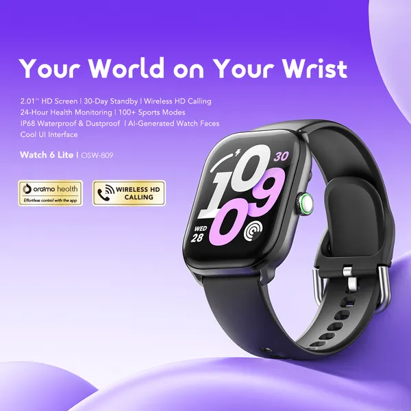Oraimo Watch 6 Lite Smartwatch – 2.01" HD Display, Wireless Calling, IP68 Waterproof, 7-Day Battery, OSW-809 view 3