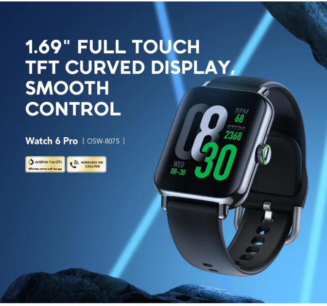 Oraimo Watch 6 Pro OSW-807S 1.69" curved glass metal body smart watch with FREE EXTRA STRAP view 4