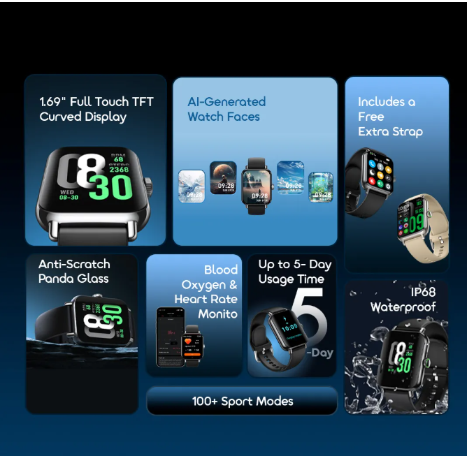 Oraimo Watch 6 Pro OSW-807S 1.69" curved glass metal body smart watch with FREE EXTRA STRAP view 5
