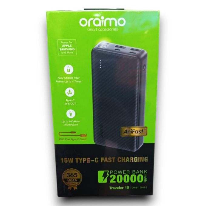 Oraimo Power bank Traveler 15 - 20,000mAh Power Bank - 15W Type-C Fast Charging - Genuine, 1 Year Warranty view 3