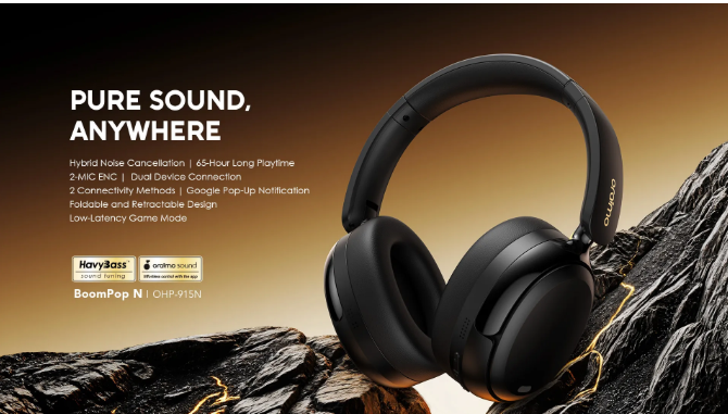 Oraimo BoomPop N OHP-915N 65hrs playtime Active Noise Cancellation wireless headphones view 3