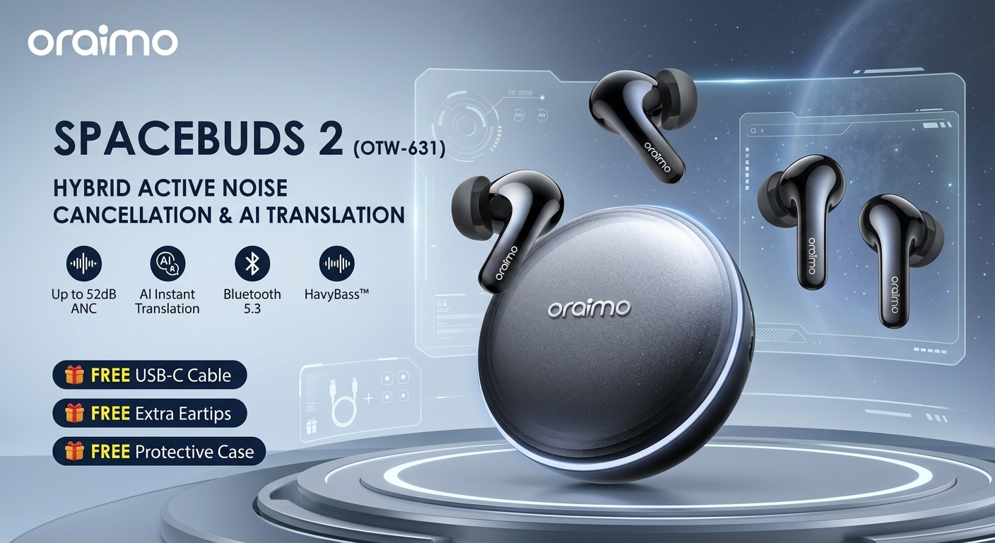 Orimo oraimo SpaceBuds 2 AI Smart 45hrs Playtime True Wireless Earbuds Oraimo Space buds 2 OTW-631 ANC 52db Hybrid Noise cancelling with Ai powered voice translationOR019EA5WRNAANAFAMZ Kenya