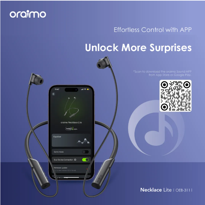 Share this product    Oraimo Necklace lite(OEB-311) call vibration wireless headphone view 7
