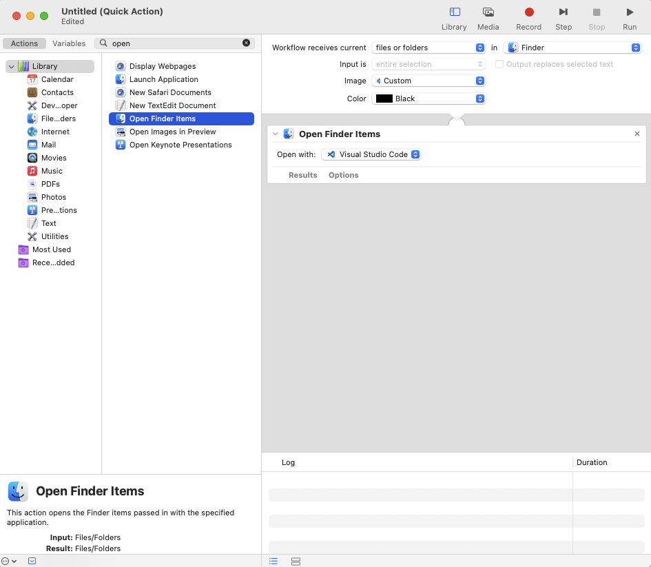 Automator Settings
