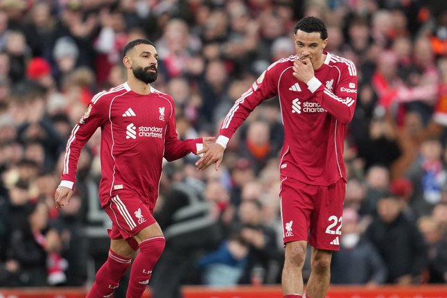 Mohamed Salah bersama rekan setim di Liverpool
