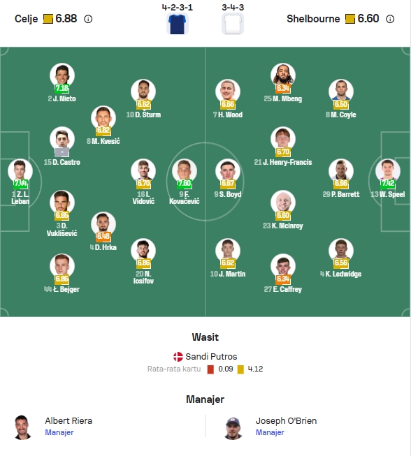 Perkiraan Formasi Celje vs Shelbourne