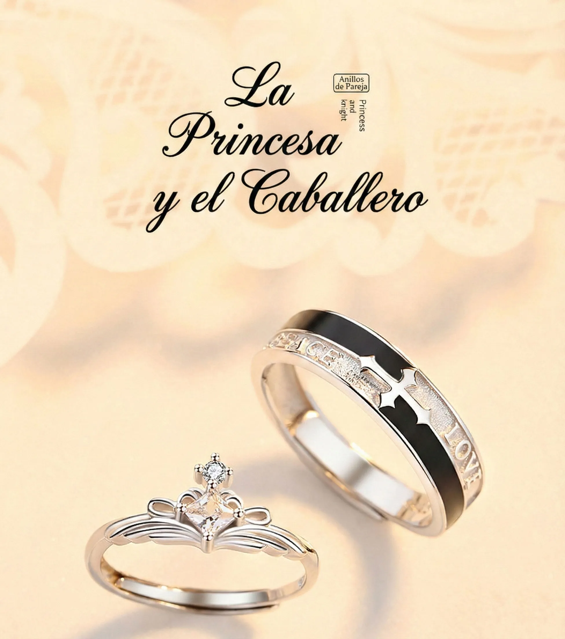 AMOR REAL: ANILLOS DE PRINCESA Y CABALLERO CON AJUSTE DE APERTURA Y ELEGANCIA 1