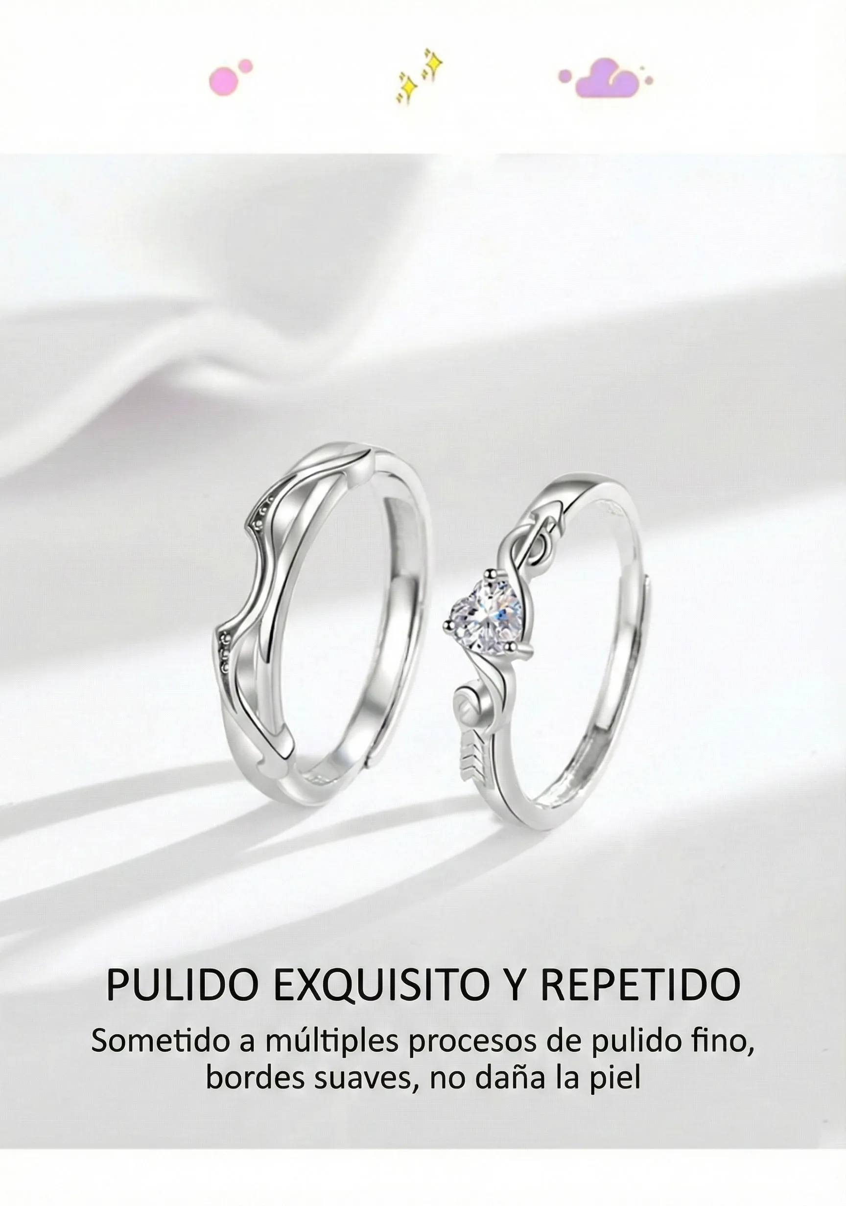UNIÓN PERFECTA: ANILLOS DE FLECHA DE CUPIDO EN PLATA 999, DOS PIEZAS 6