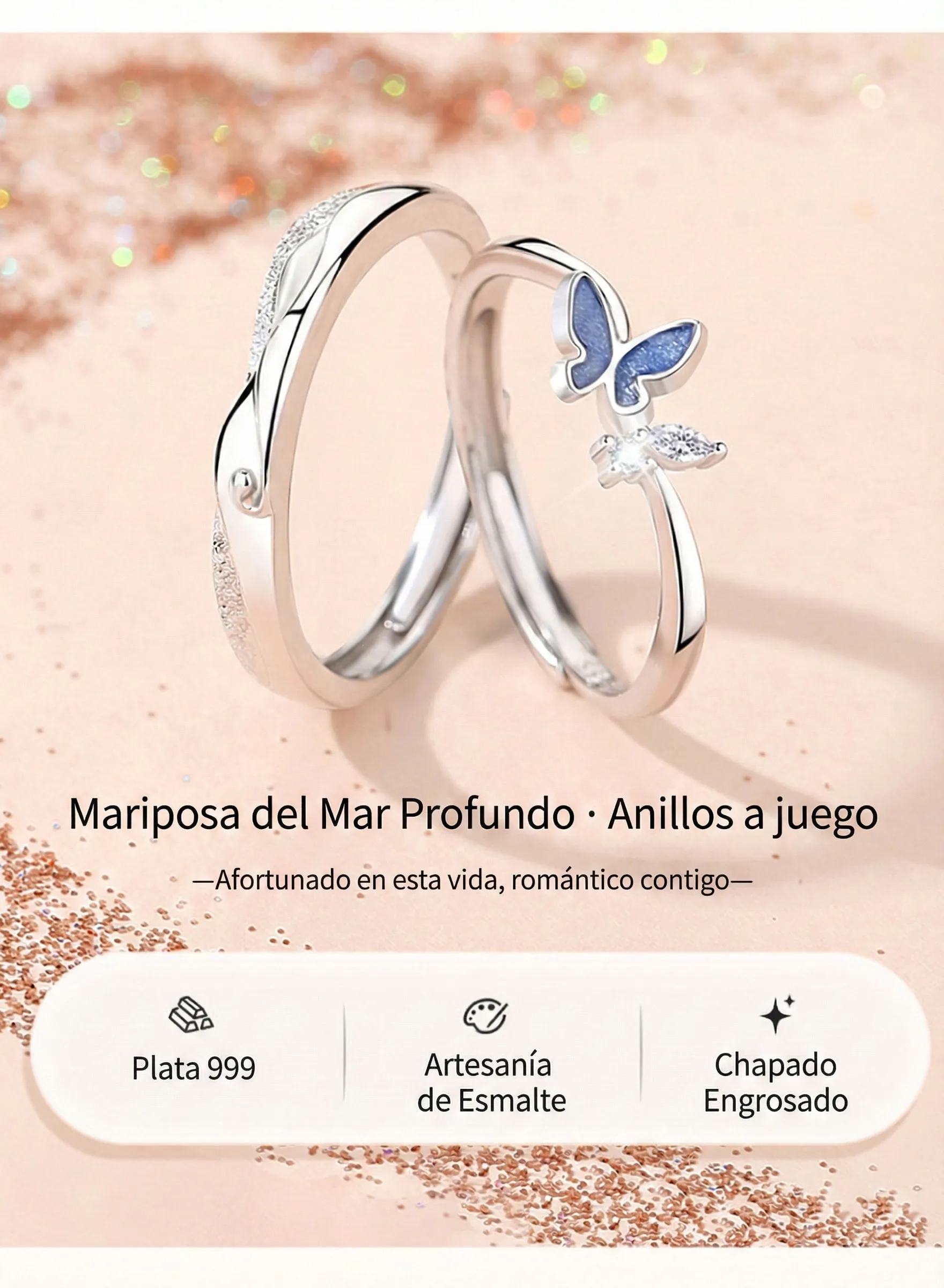 METAMORFOSIS DE AMOR: PARA PAREJAS ANILLO DE PLATA 999 PARA HOMBRES Y MUJERES 1