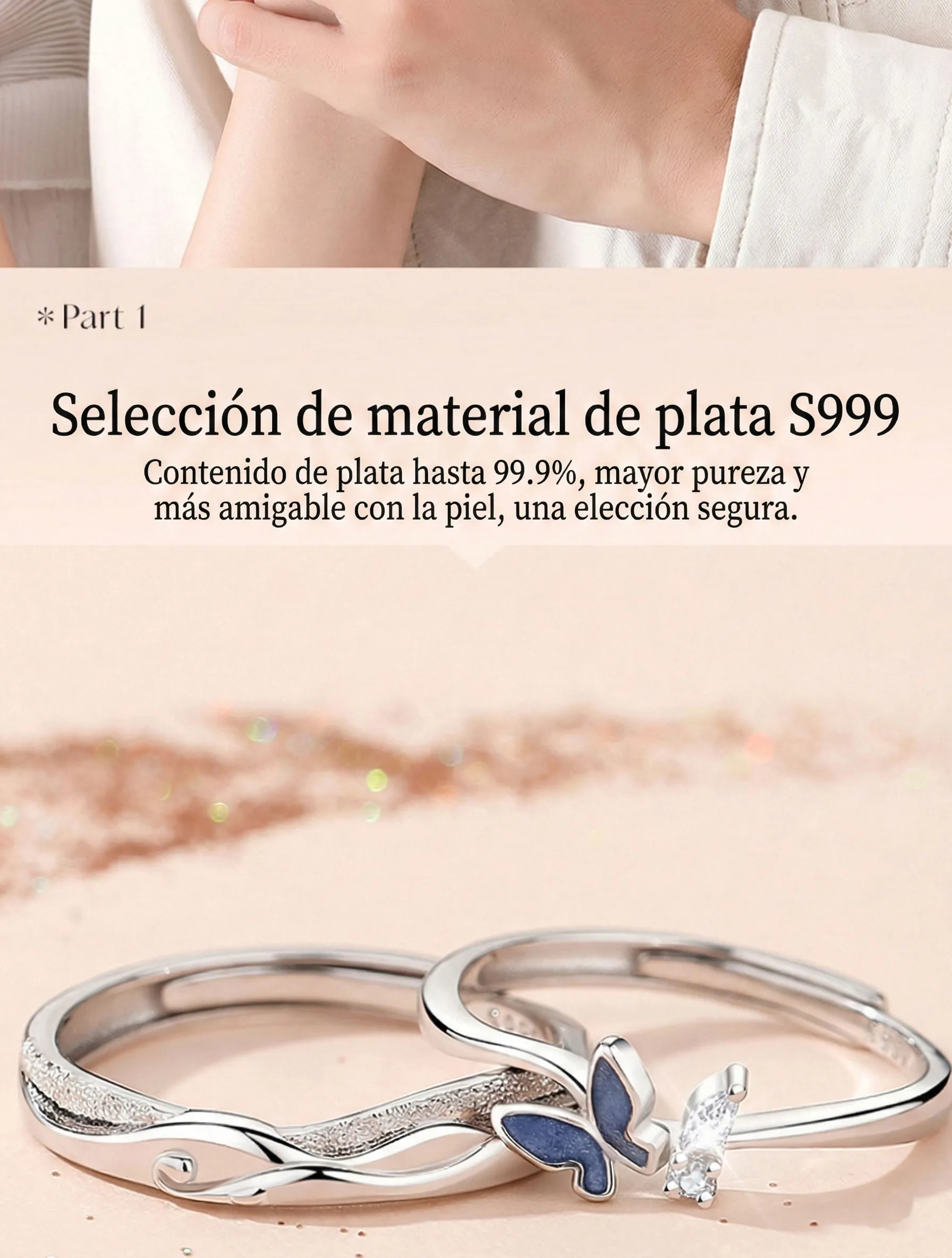 METAMORFOSIS DE AMOR: PARA PAREJAS ANILLO DE PLATA 999 PARA HOMBRES Y MUJERES 5