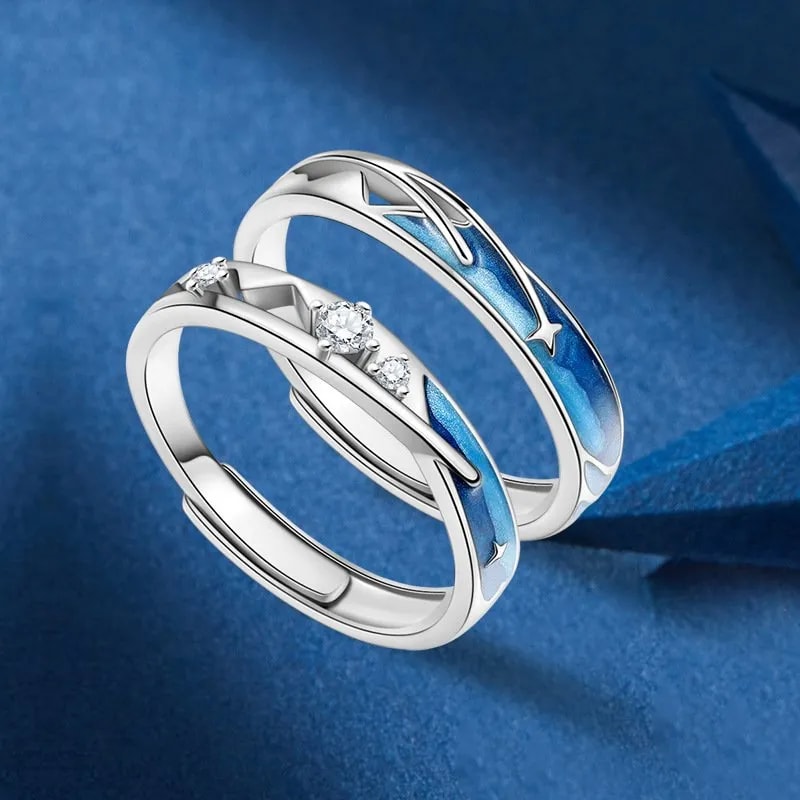JUNTOS EN EL FIRMAMENTO: ANILLOS DE PAREJA EN PLATA 925, NUESTRO AZUL INFINITO