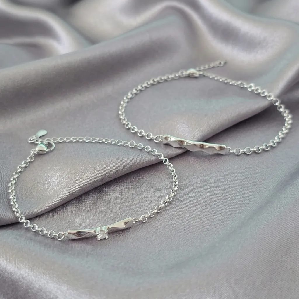 Set de Pulseras de Pareja Olas y Diamante