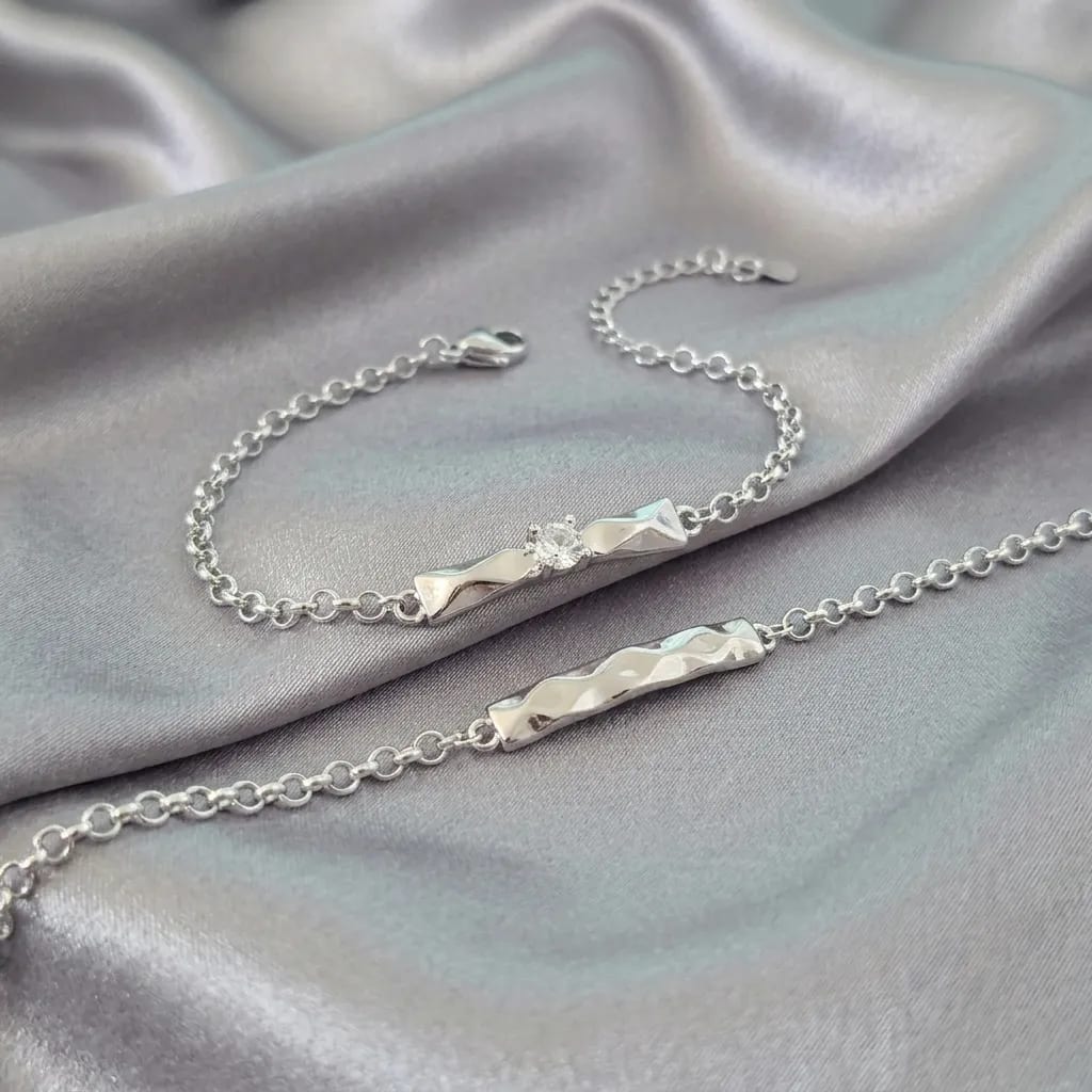 Set de Pulseras de Pareja Olas y Diamante