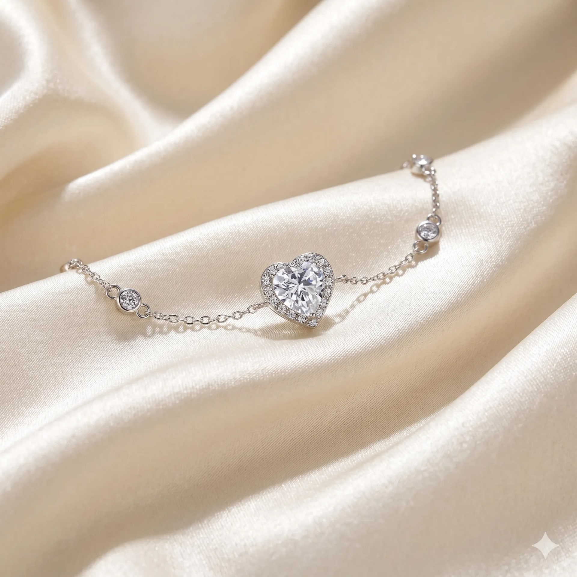 Pulsera de Plata con Corazón de Moissanita y Halo de Diamantes