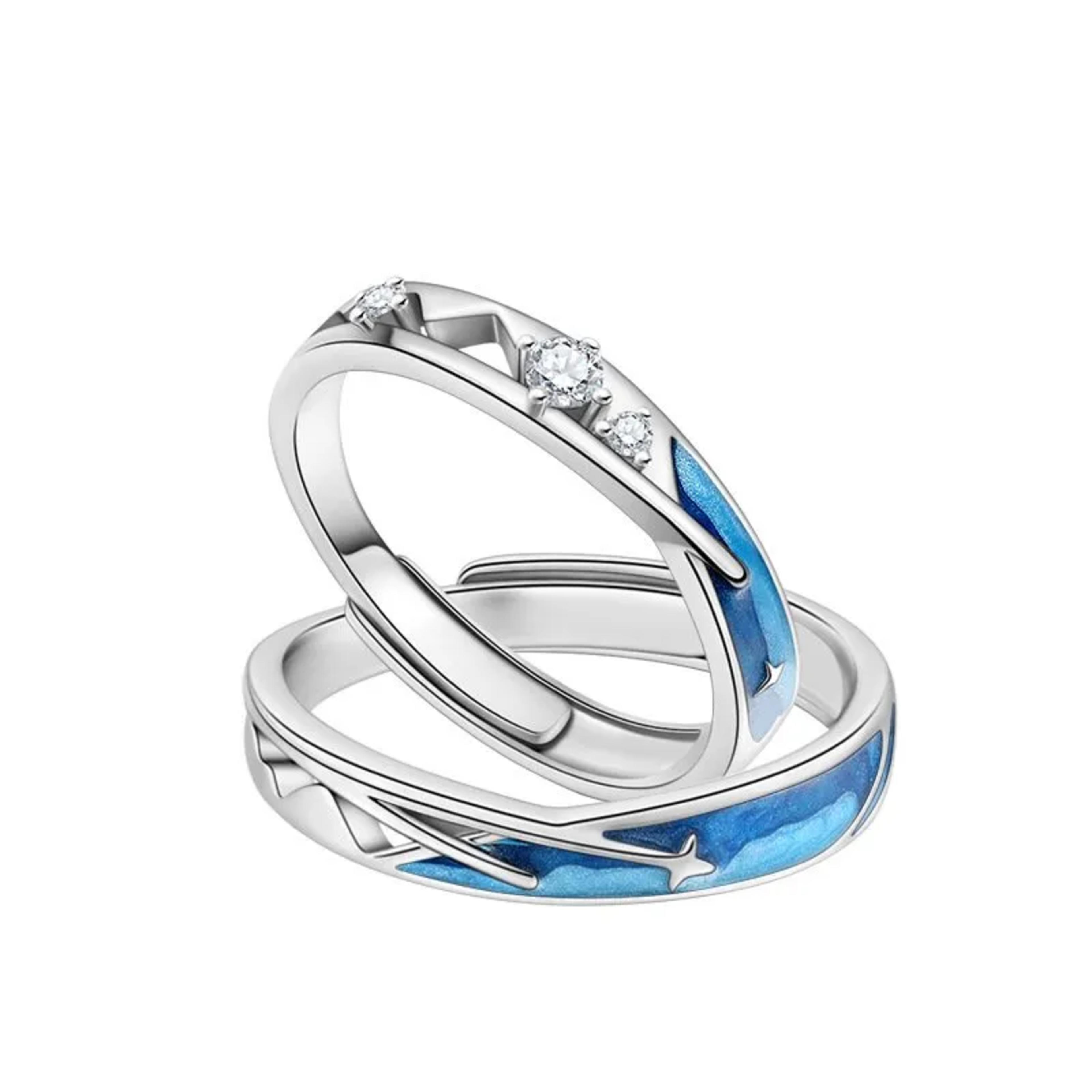JUNTOS EN EL FIRMAMENTO: ANILLOS DE PAREJA EN PLATA 925, NUESTRO AZUL INFINITO 2