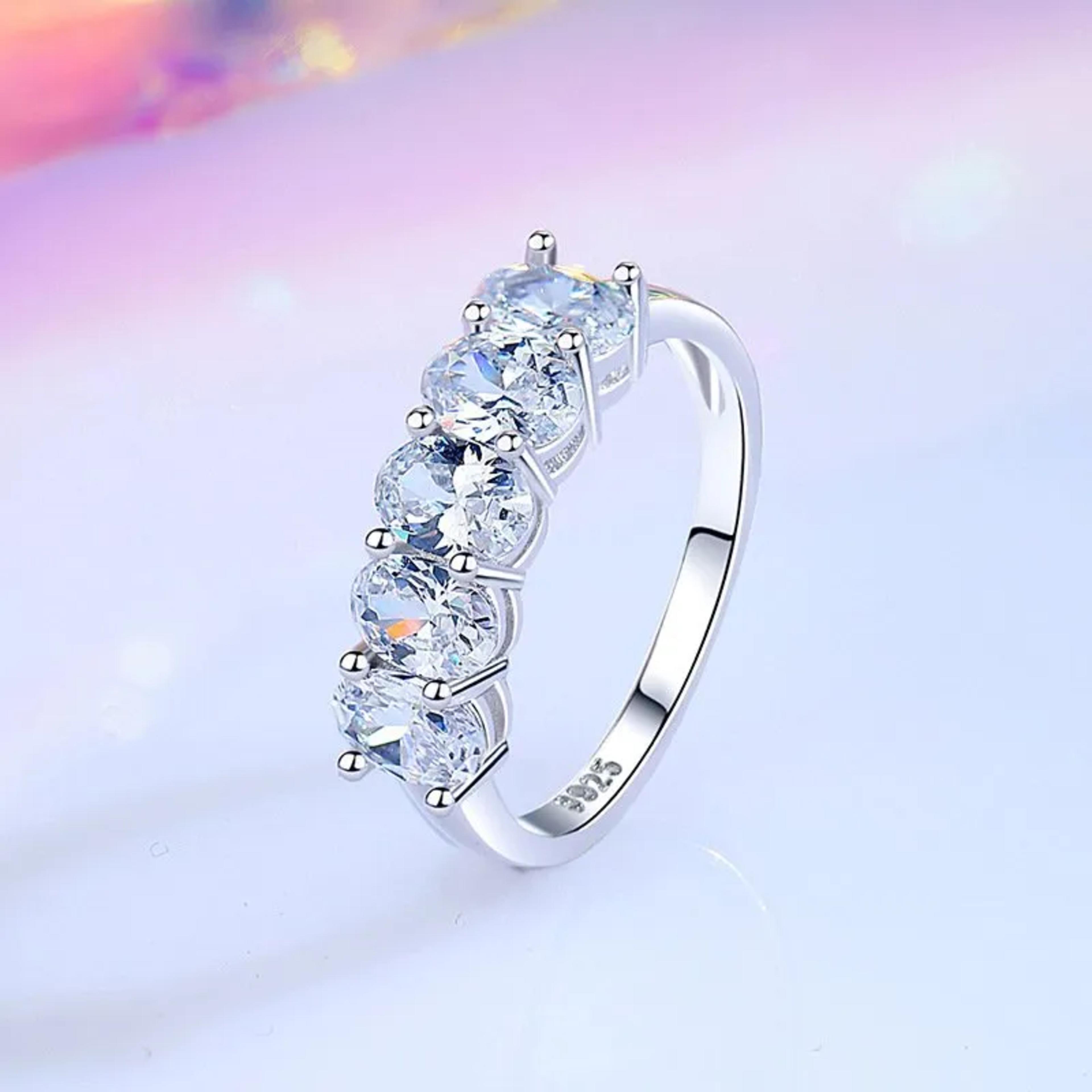 Anillo de plata de ley S925, anillo apilable de circonita con incrustaciones