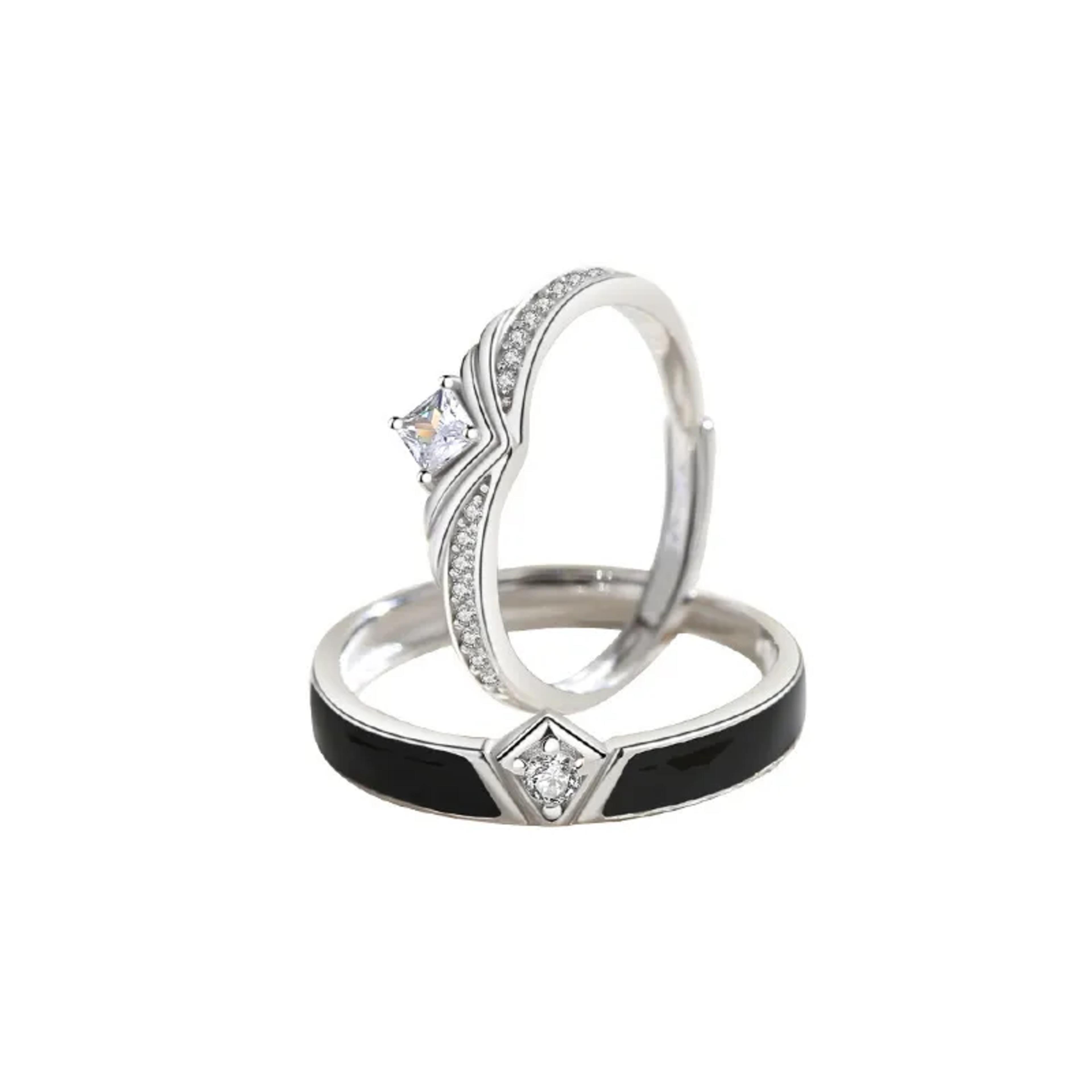 El amor de la realeza anillos de pareja inspirados en coronas reales, en plata 925 3