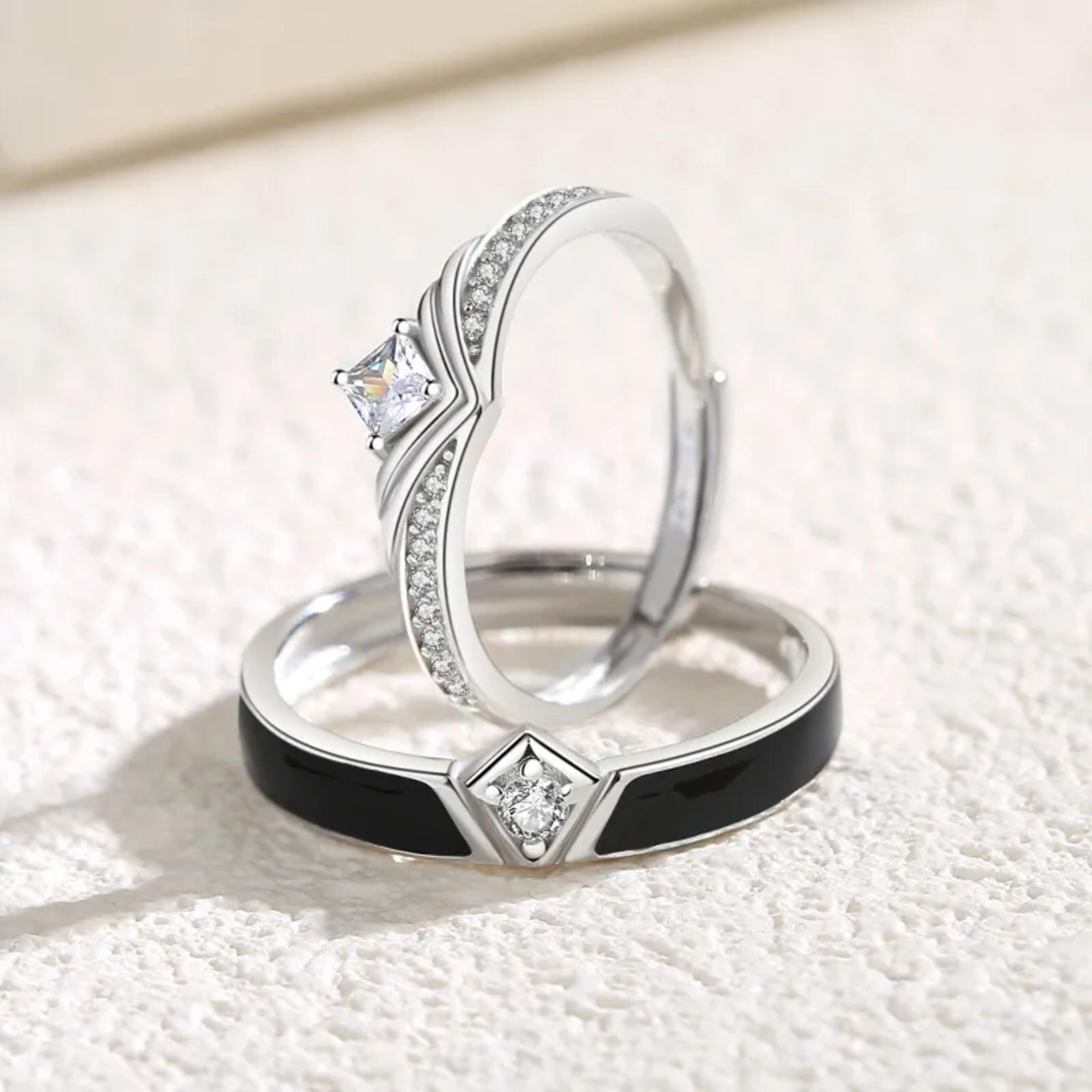 El amor de la realeza  anillos de pareja inspirados en coronas reales, en plata 925 6