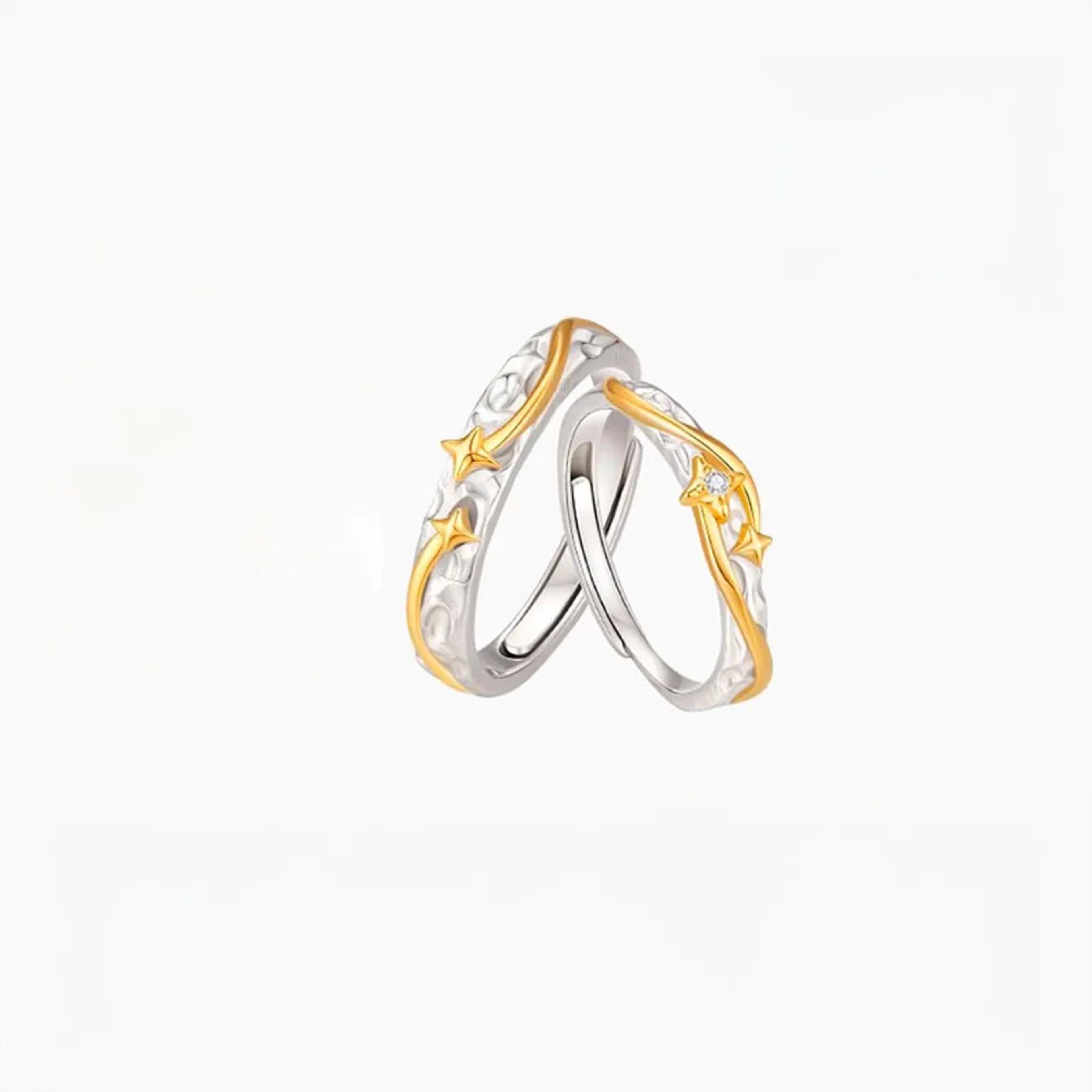 Amor Estelar: Anillos de Pareja Inspirados en las Estrellas Fugaces Plata 999 3