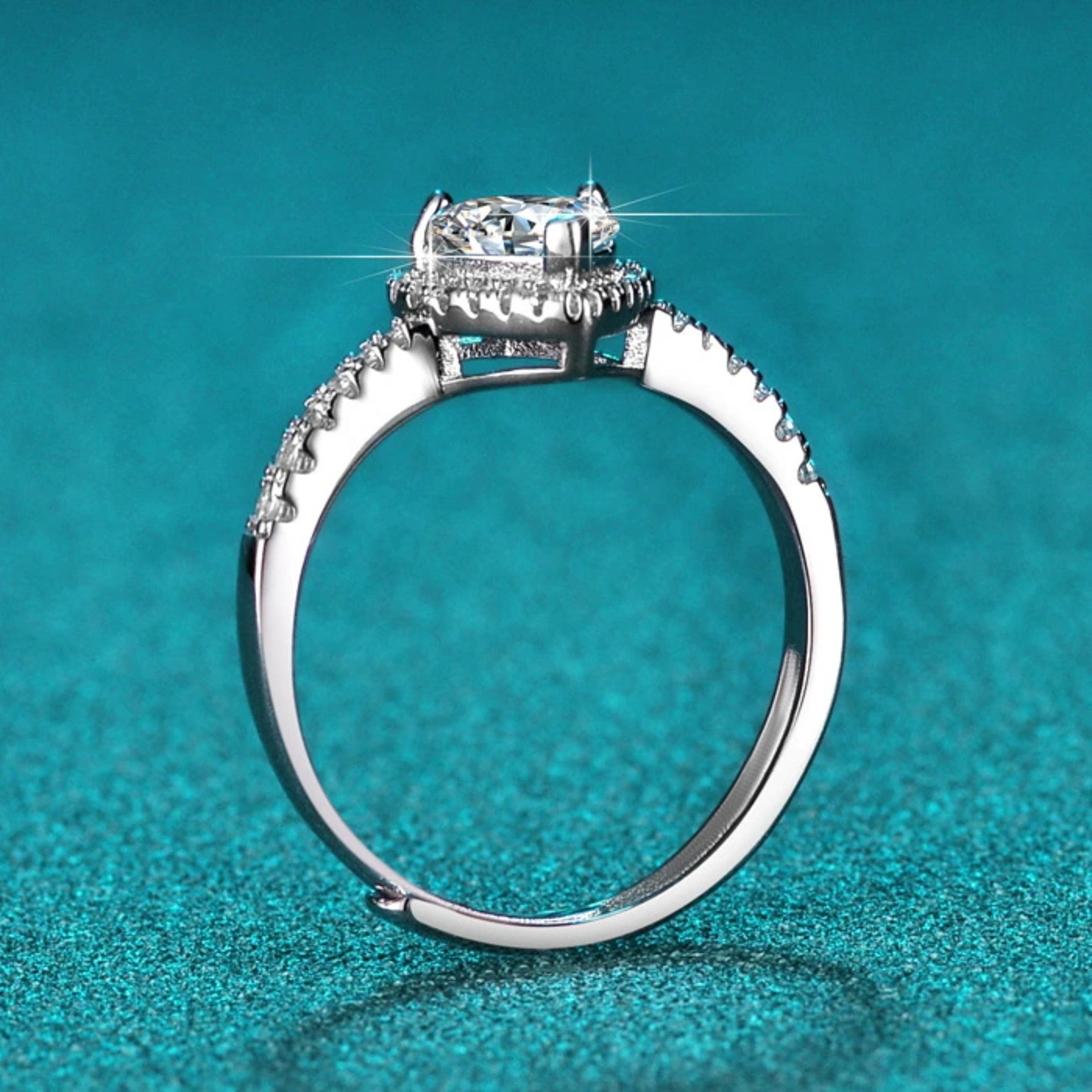 Anillo de Promesa – Corazón Ajustable con Halo de Brillantes 5