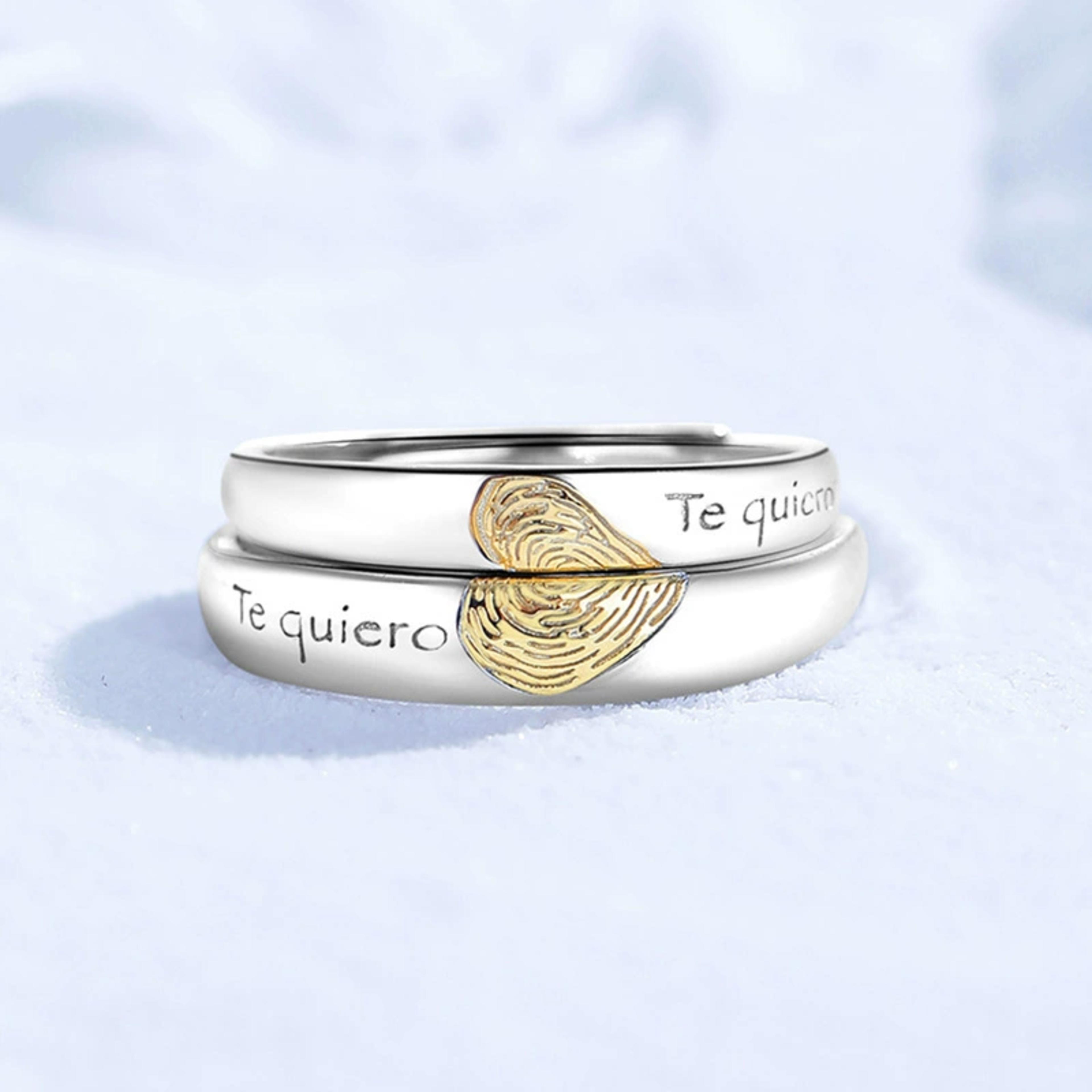 Set de Anillos de Promesa Ajustables "Huellas de Amor" - Grabado Te Quiero 3
