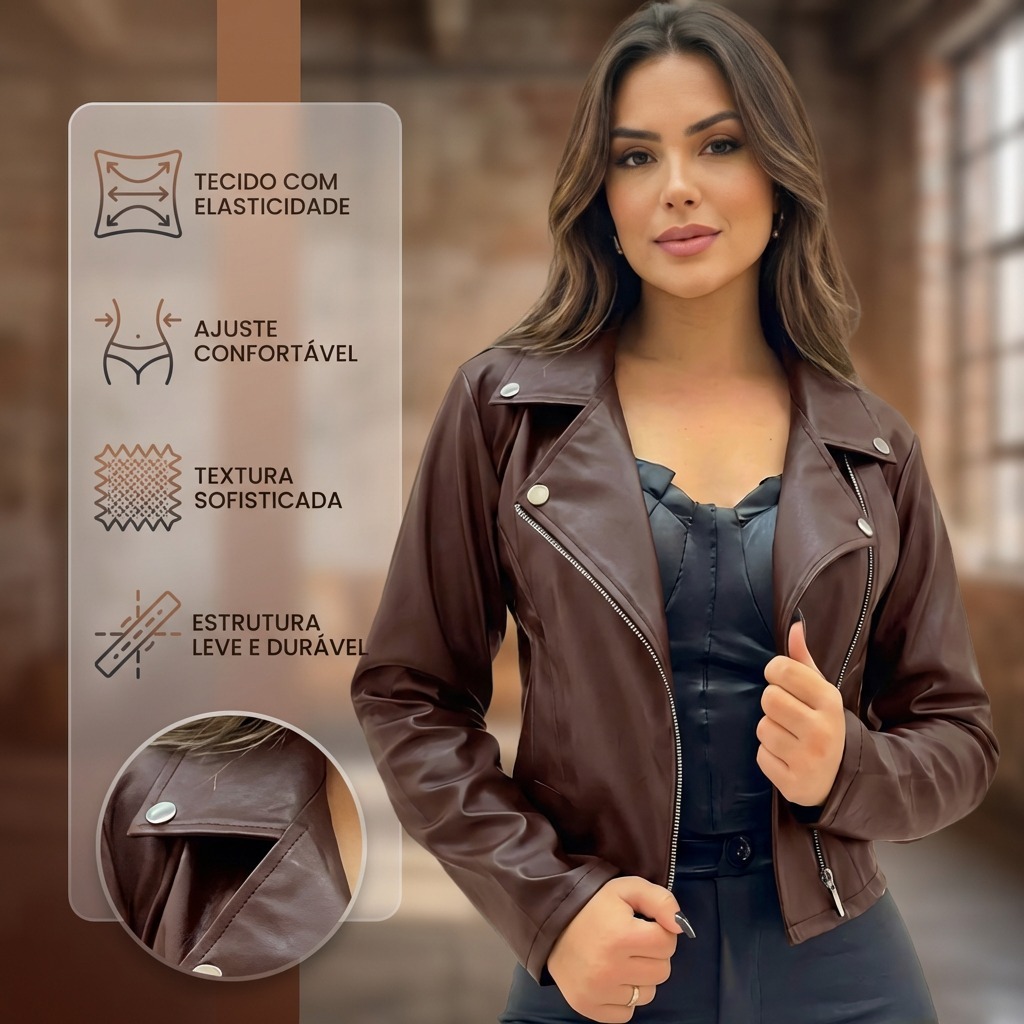 Jaqueta De Couro Feminina Com