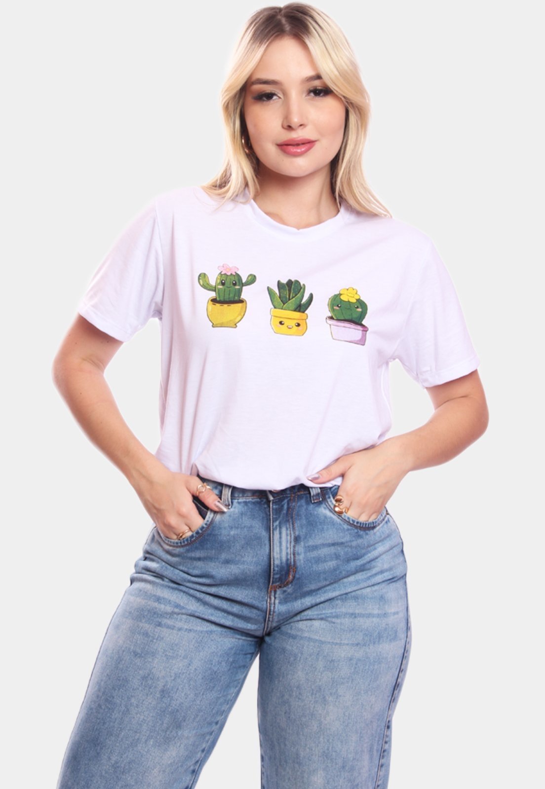 Tshirt Blusa Feminina Cactos Estampada