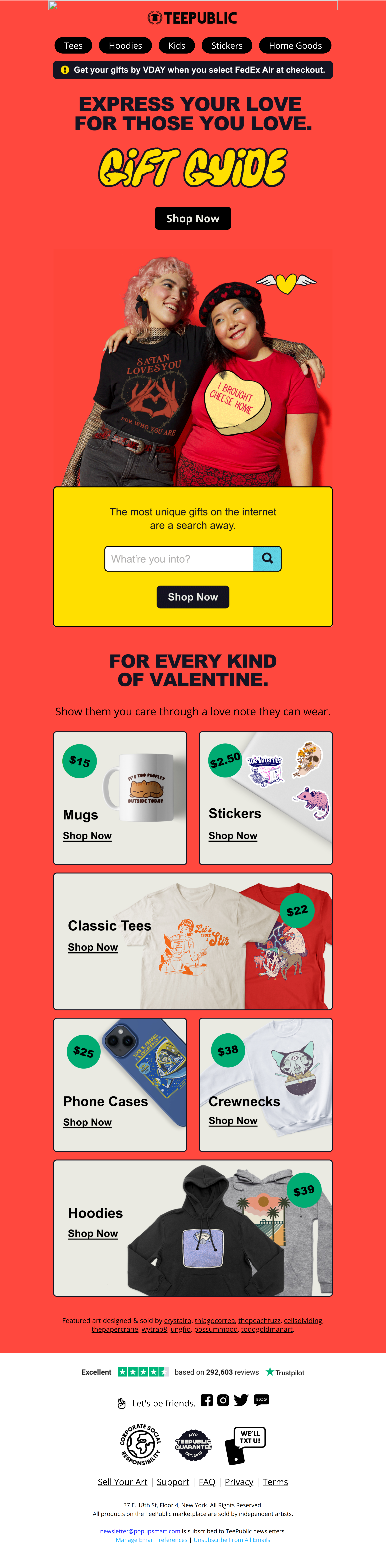 💌 Gift Guide (for every kind of Valentine). - TeePublic Newsletter