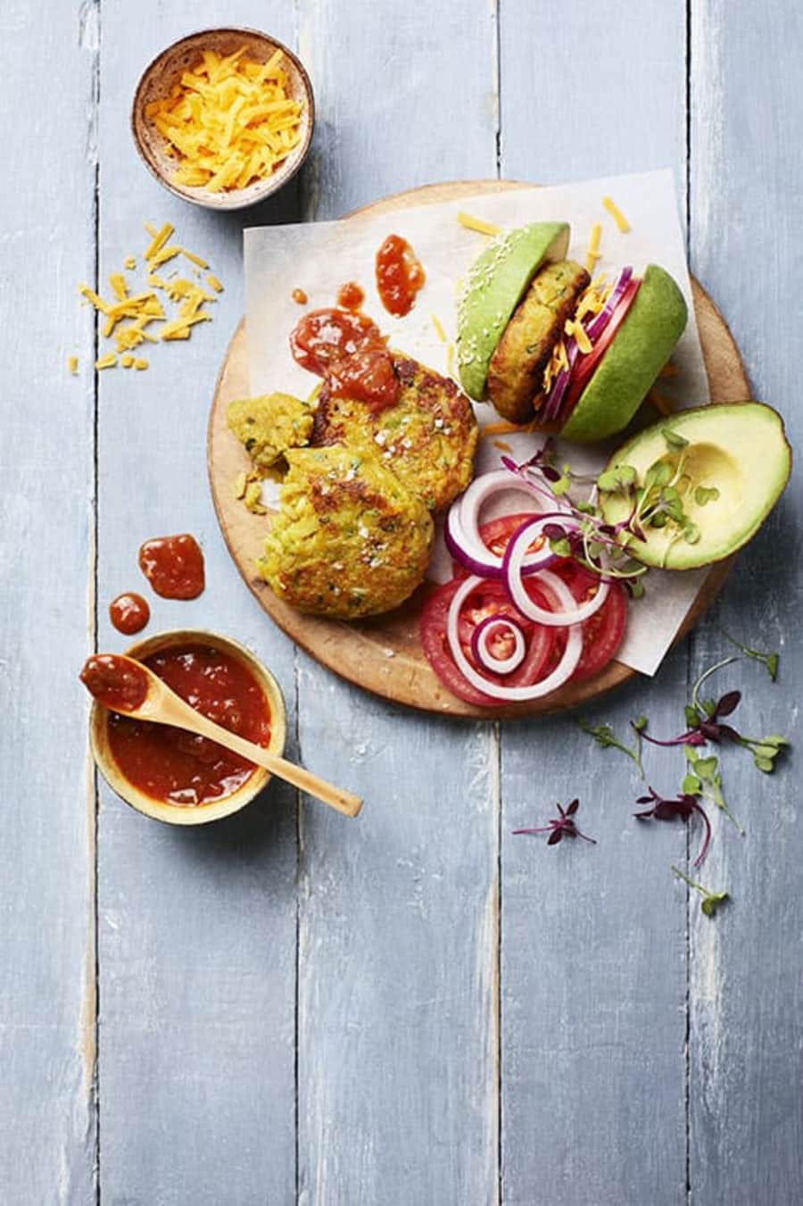 Sweet and Spicy Rice Burgers with Avocado Buns main image