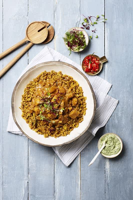 Moreish Malay Curry with Pilau Rice and Coriander-Mint Chutney main image